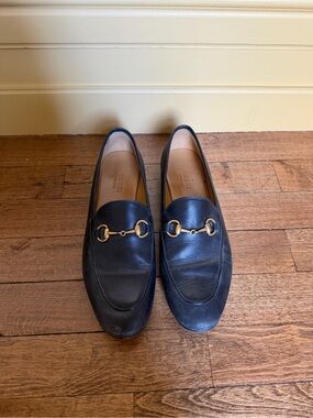 Gucci Black Leather Loafers with Gold Horsebit